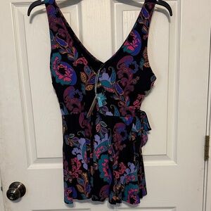 Johnny Was Black Floral Wrap Skirted One Piece